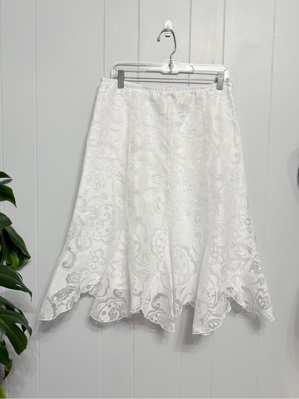 Notations White Paisley Jacquard Flared A-Line Skirt